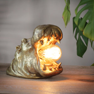 Gold Roaring Hippo Table Lamp
