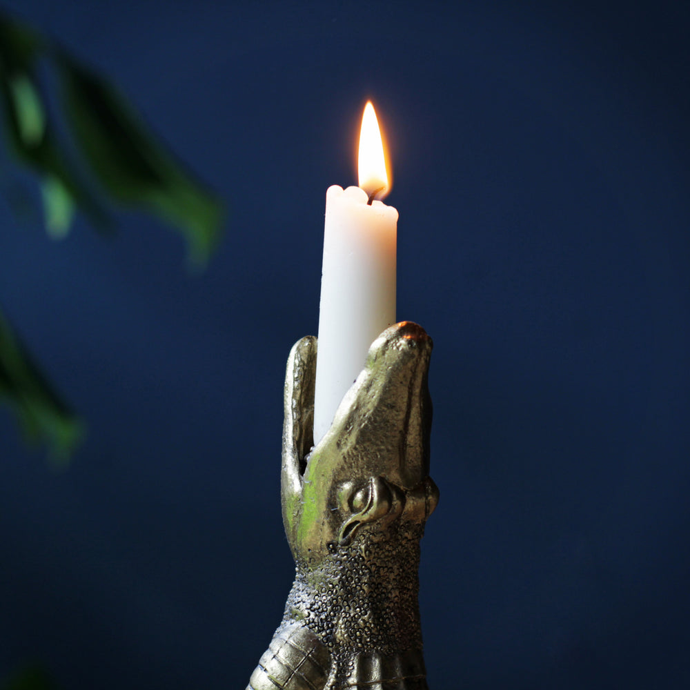 Gold Gobbling Crocodile Candlestick