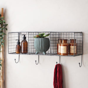 Wirework Metal Cage Shelf and Hooks