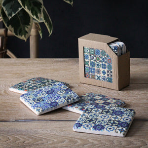 Set of 4 Blue 'Patchwork' Coasters
