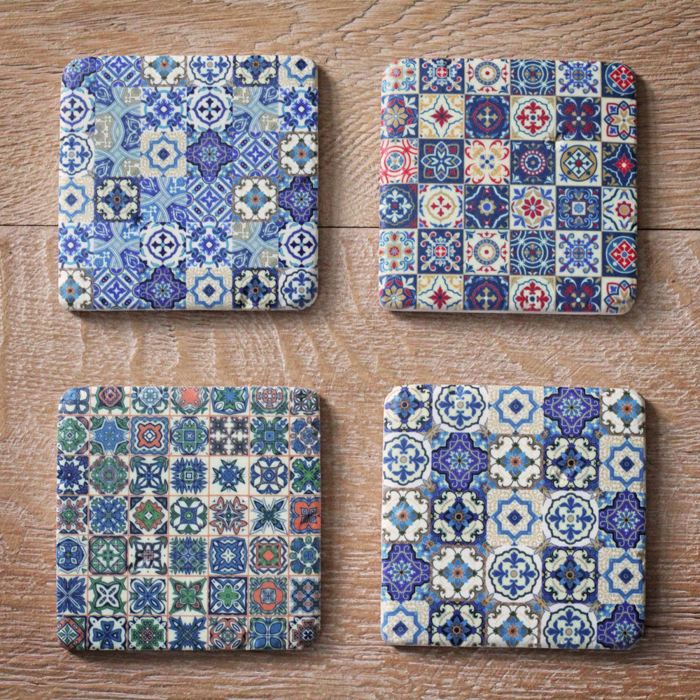 Set of 4 Blue 'Patchwork' Coasters