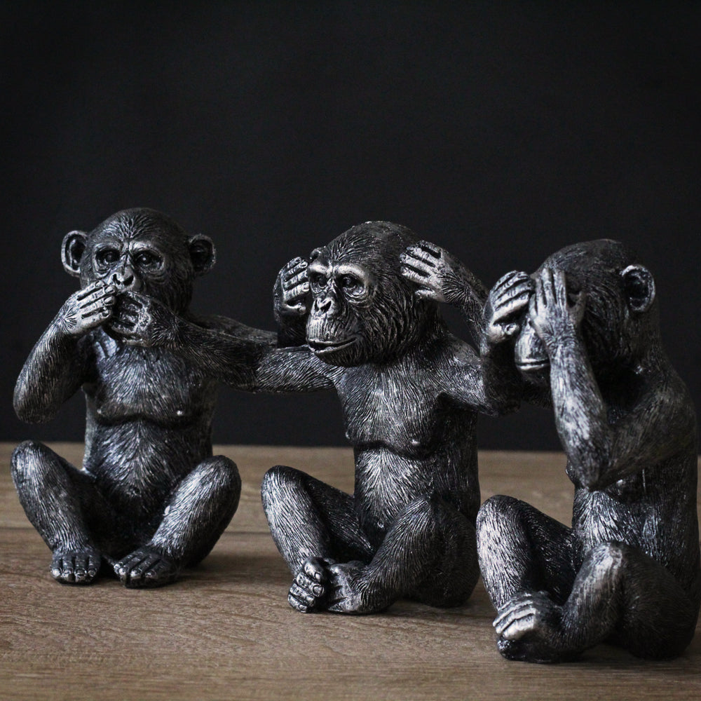 Set of 3 Silver 'Evil' Monkeys