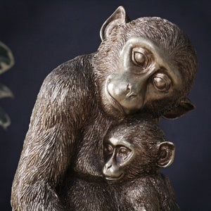 Mother and Baby Monkey Statue in Gold