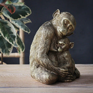 Mother and Baby Monkey Statue in Gold