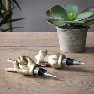 Gold Peace Hand Bottle Stopper