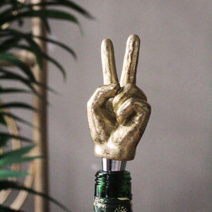 Gold Peace Hand Bottle Stopper