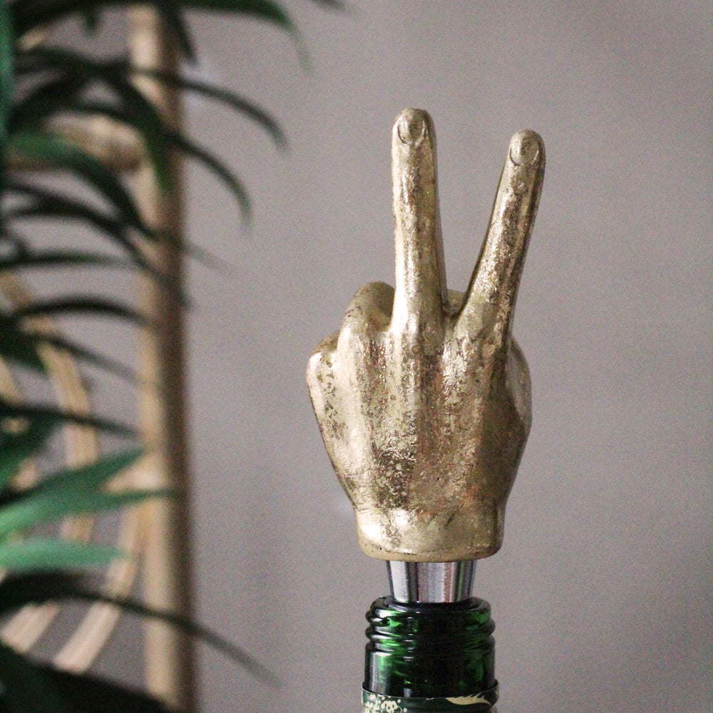 Gold Peace Hand Bottle Stopper