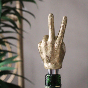 Gold Peace Hand Bottle Stopper