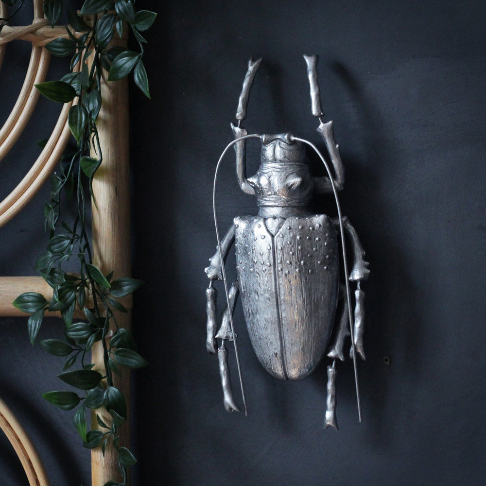 Silver Decorative Longhorn Beetle, Wall Decor