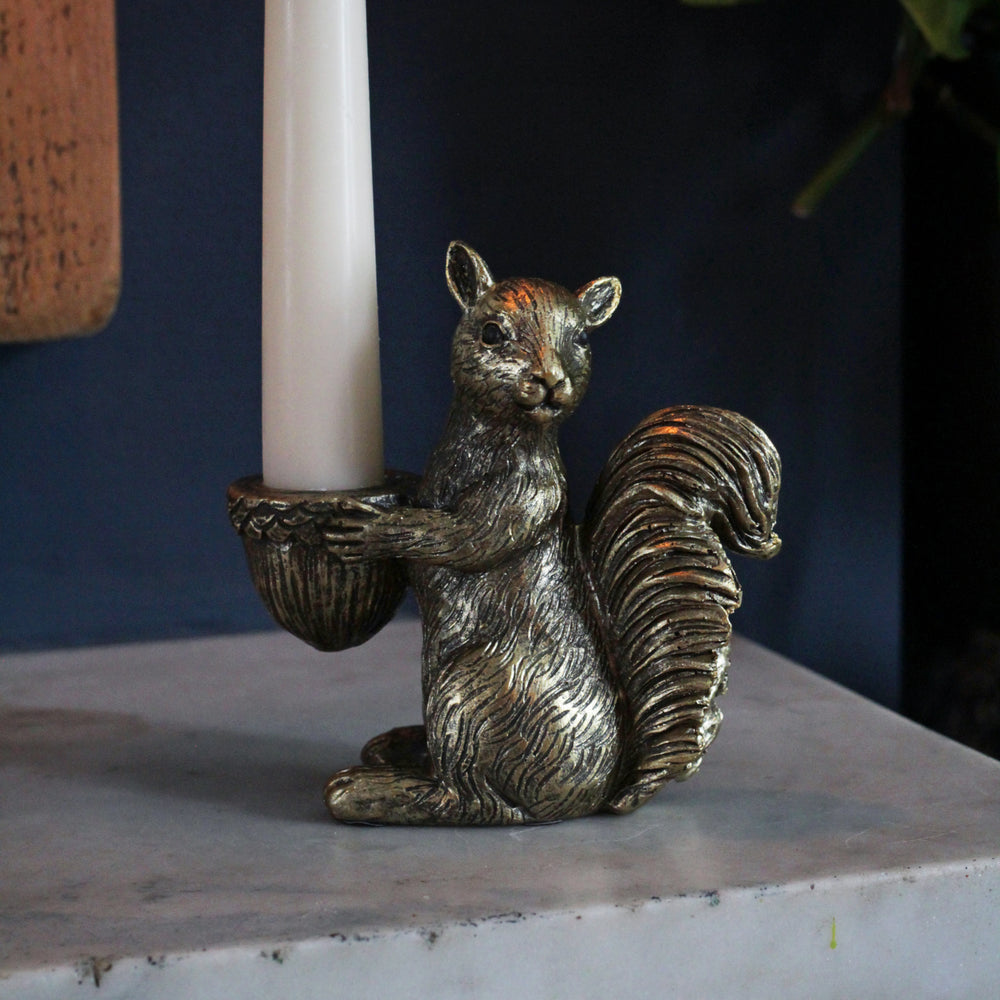 Gold Squirrel Candle Holder