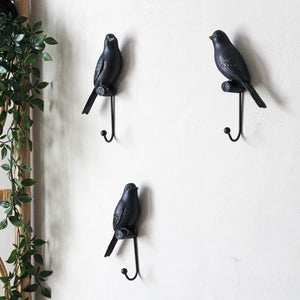 Set of 3 Black Bird Wall Hooks