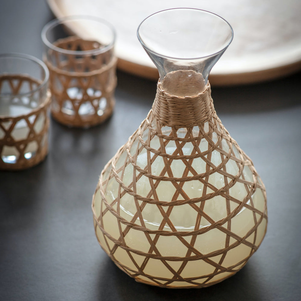 Glass Carafe with Rattan Sleeve