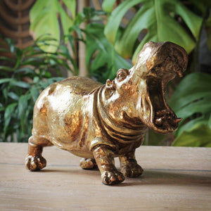 Hippo Statue in Gold and Grey