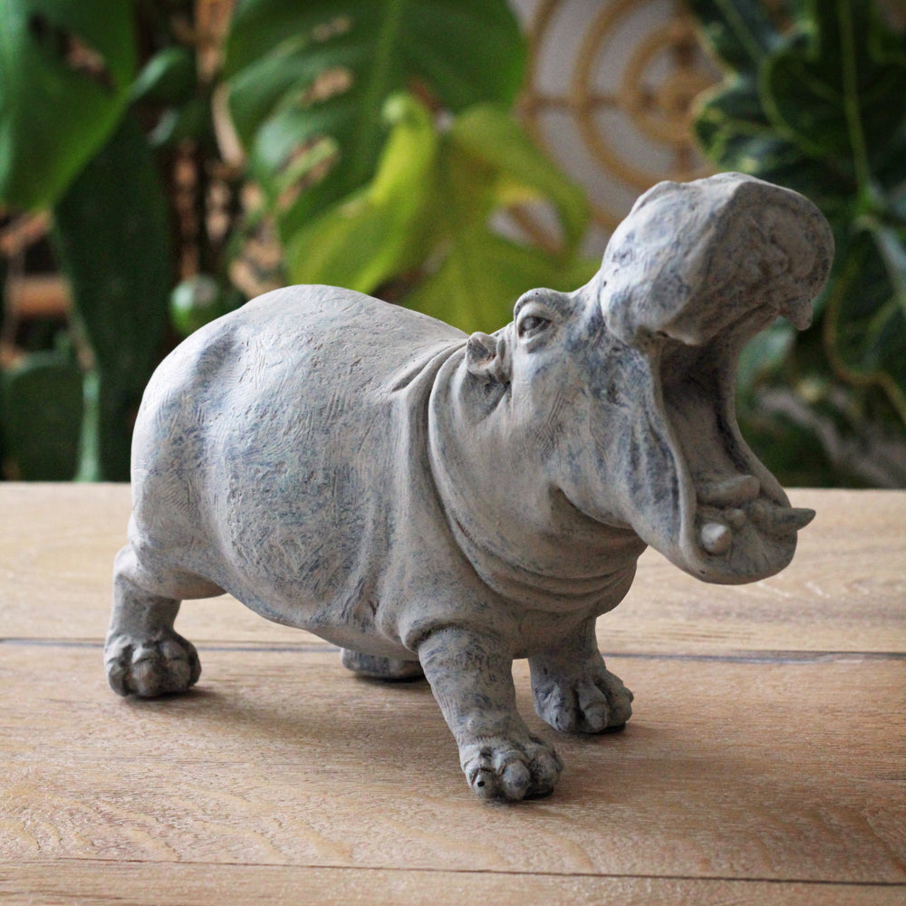 Hippo Statue in Gold and Grey