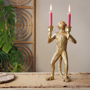 Large Gold Monkey Candle Holder