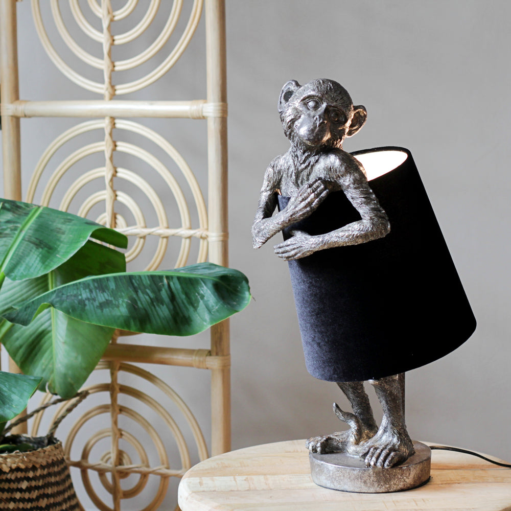 Antique Silver 'Bashful Monkey' Table Lamp