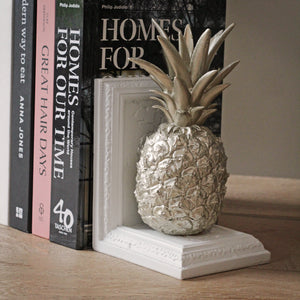 Pineapple Bookends in White and Silver