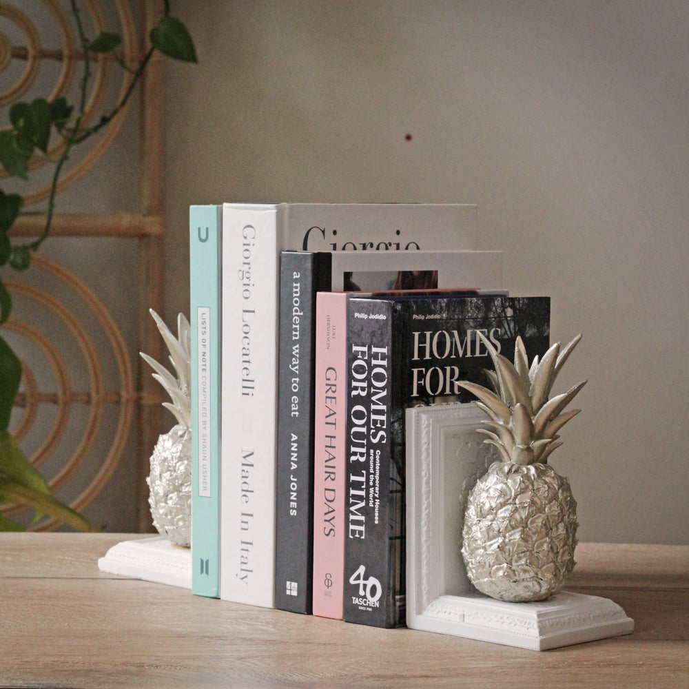 Pineapple Bookends in White and Silver