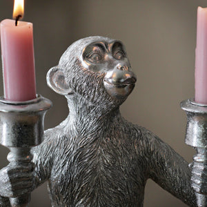 Large Silver Monkey Candle Holder