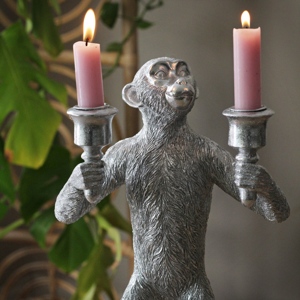 Large Silver Monkey Candle Holder