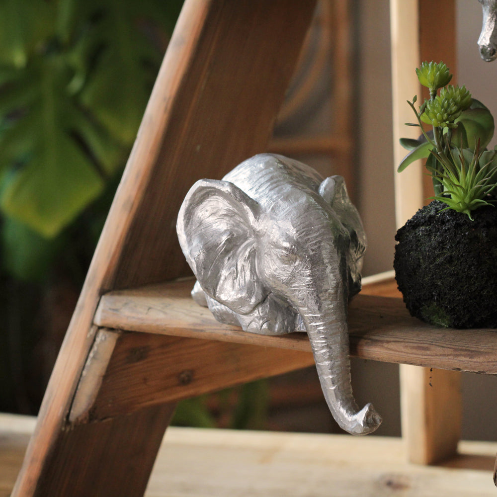 Silver 'Peering Over' Giraffe and Elephant